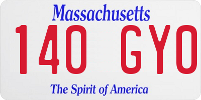 MA license plate 140GY0