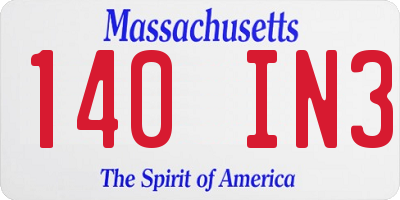 MA license plate 140IN3