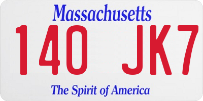 MA license plate 140JK7