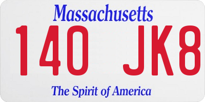 MA license plate 140JK8