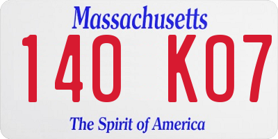 MA license plate 140KO7