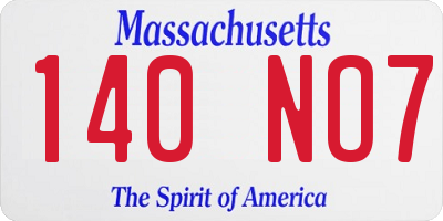 MA license plate 140NO7