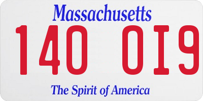 MA license plate 140OI9