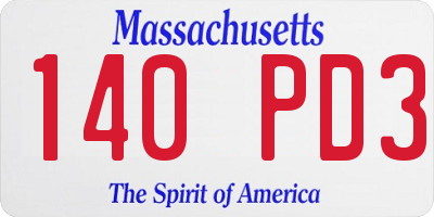 MA license plate 140PD3