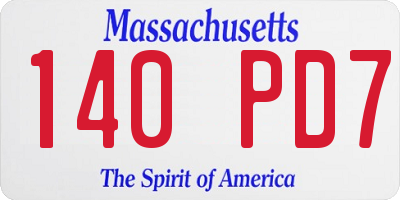 MA license plate 140PD7