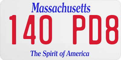 MA license plate 140PD8