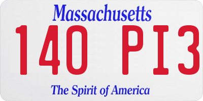 MA license plate 140PI3