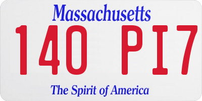 MA license plate 140PI7