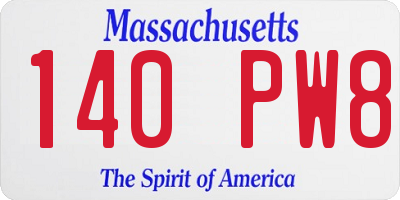 MA license plate 140PW8
