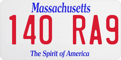 MA license plate 140RA9