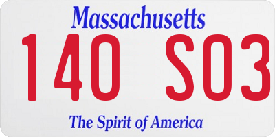 MA license plate 140SO3