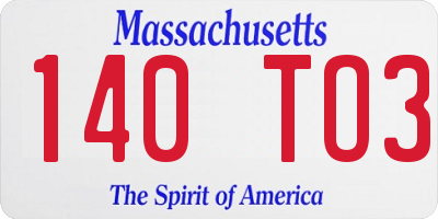 MA license plate 140TO3
