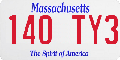 MA license plate 140TY3