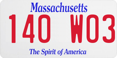 MA license plate 140WO3