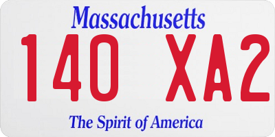 MA license plate 140XA2