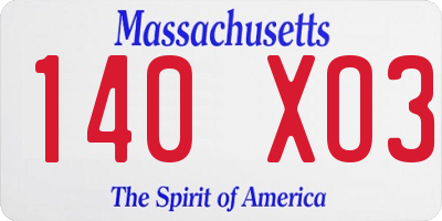 MA license plate 140XO3