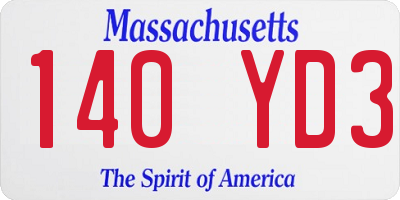 MA license plate 140YD3