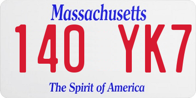 MA license plate 140YK7