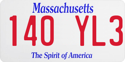 MA license plate 140YL3