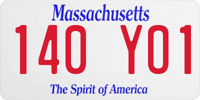 MA license plate 140YO1