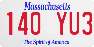 MA license plate 140YU3