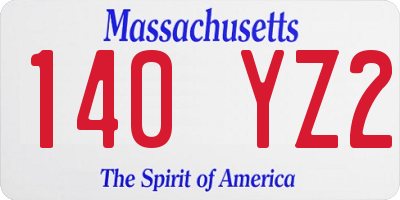 MA license plate 140YZ2