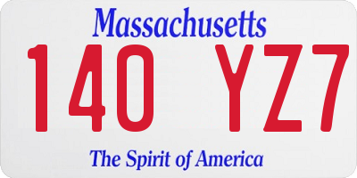 MA license plate 140YZ7