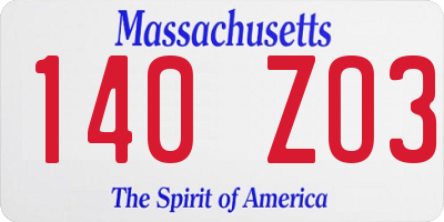 MA license plate 140ZO3