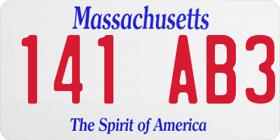 MA license plate 141AB3