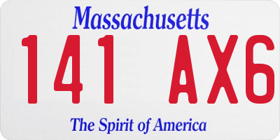 MA license plate 141AX6