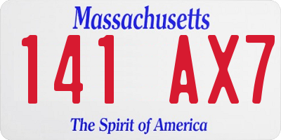 MA license plate 141AX7
