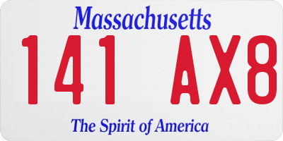 MA license plate 141AX8