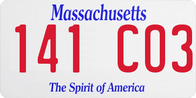 MA license plate 141CO3