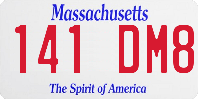 MA license plate 141DM8