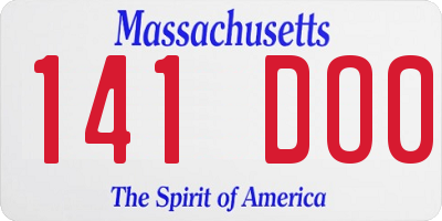 MA license plate 141DO0