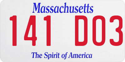 MA license plate 141DO3