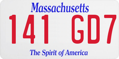 MA license plate 141GD7