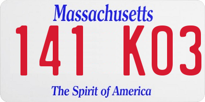 MA license plate 141KO3