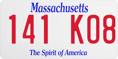 MA license plate 141KO8