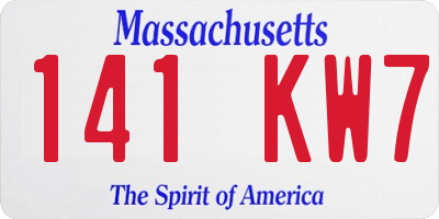 MA license plate 141KW7