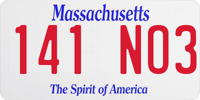 MA license plate 141NO3