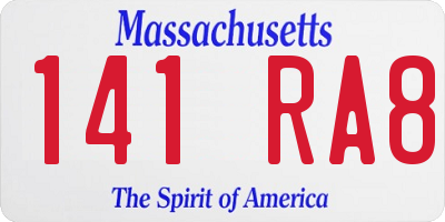 MA license plate 141RA8