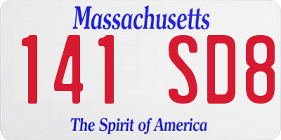 MA license plate 141SD8
