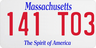 MA license plate 141TO3