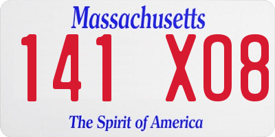MA license plate 141XO8
