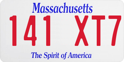 MA license plate 141XT7