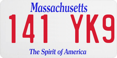 MA license plate 141YK9