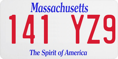 MA license plate 141YZ9