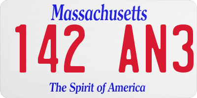 MA license plate 142AN3