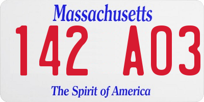 MA license plate 142AO3